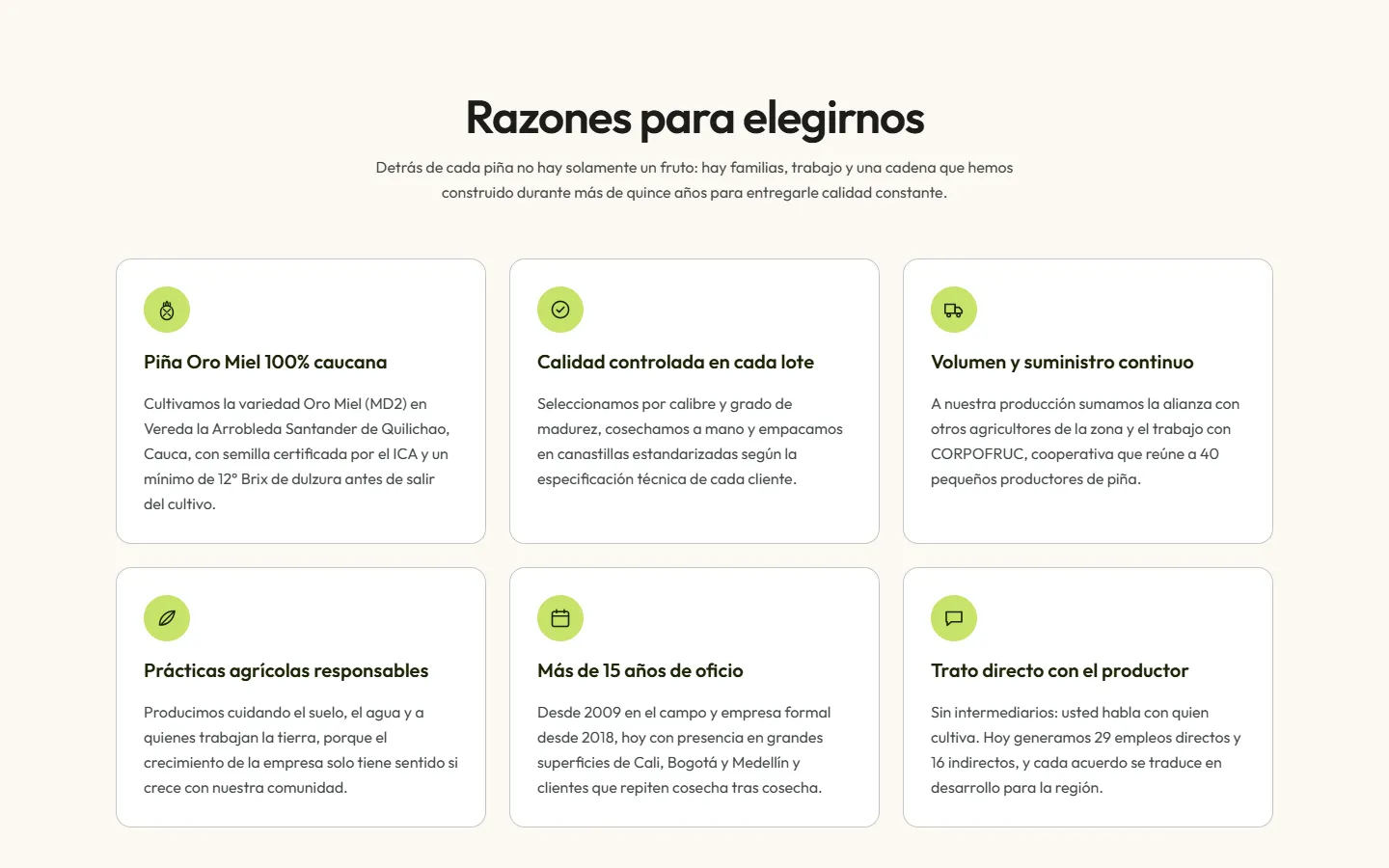 Frutos del Cauca: Razones para elegirnos